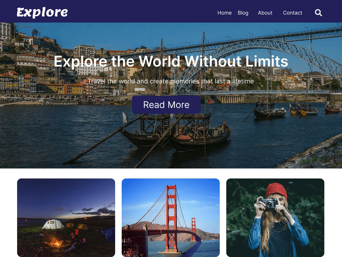 BXplore teması ile oluşturulmuş seyahat web sitesi görünümü