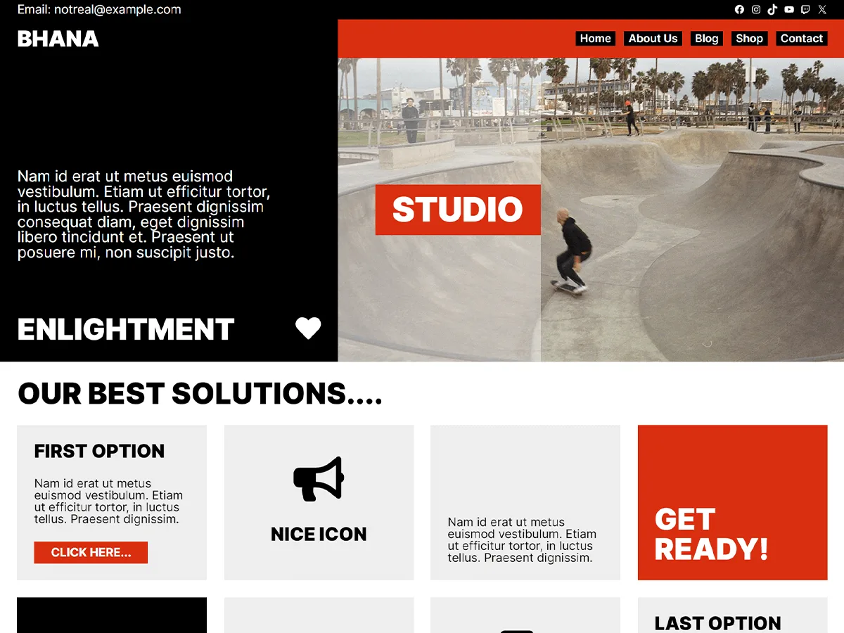 Bhana web sitesi teması ile oluşturulmuş modern bir web sitesi görünümü
