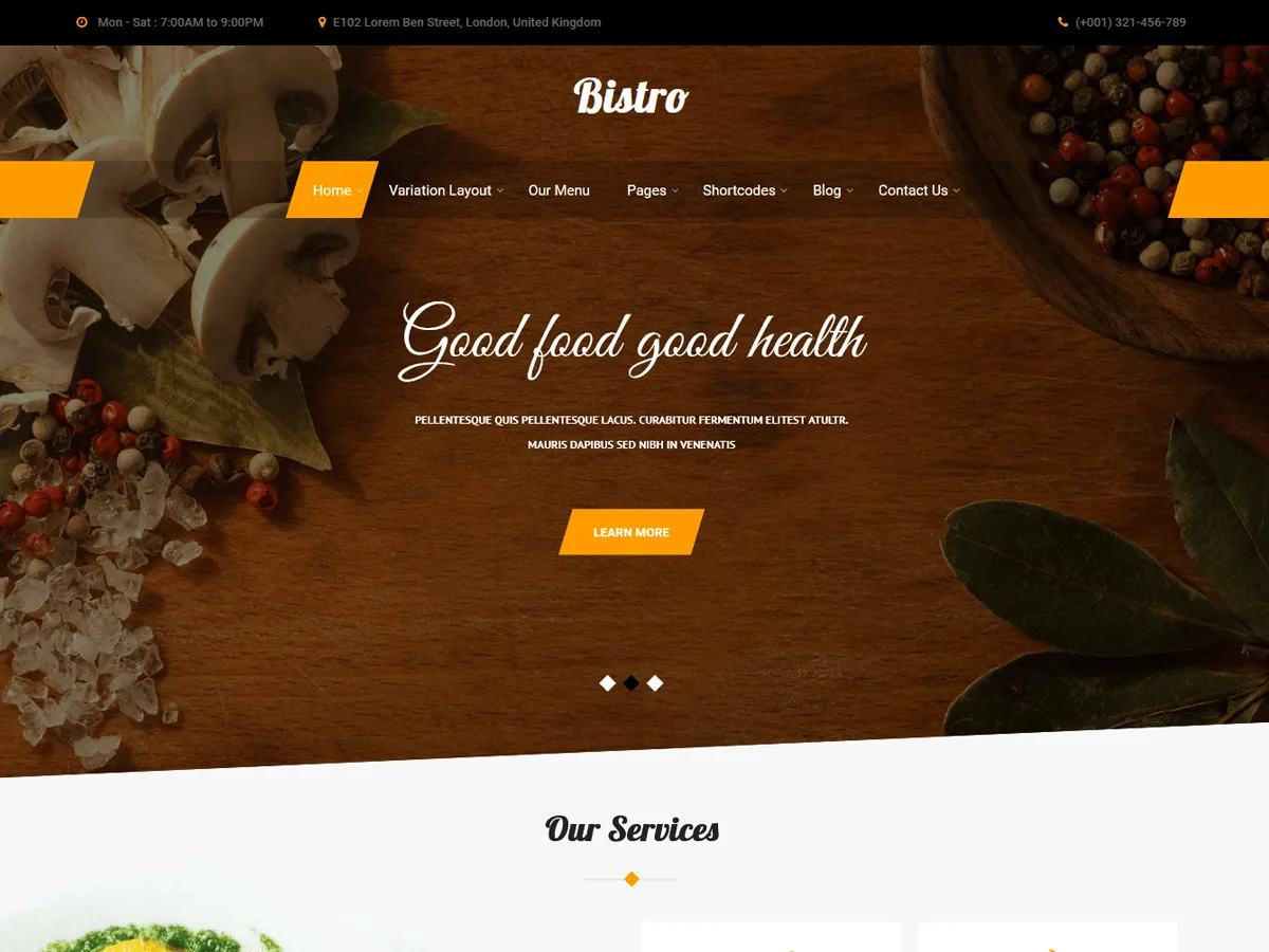 Bistro Lite web sitesi teması önizlemesi