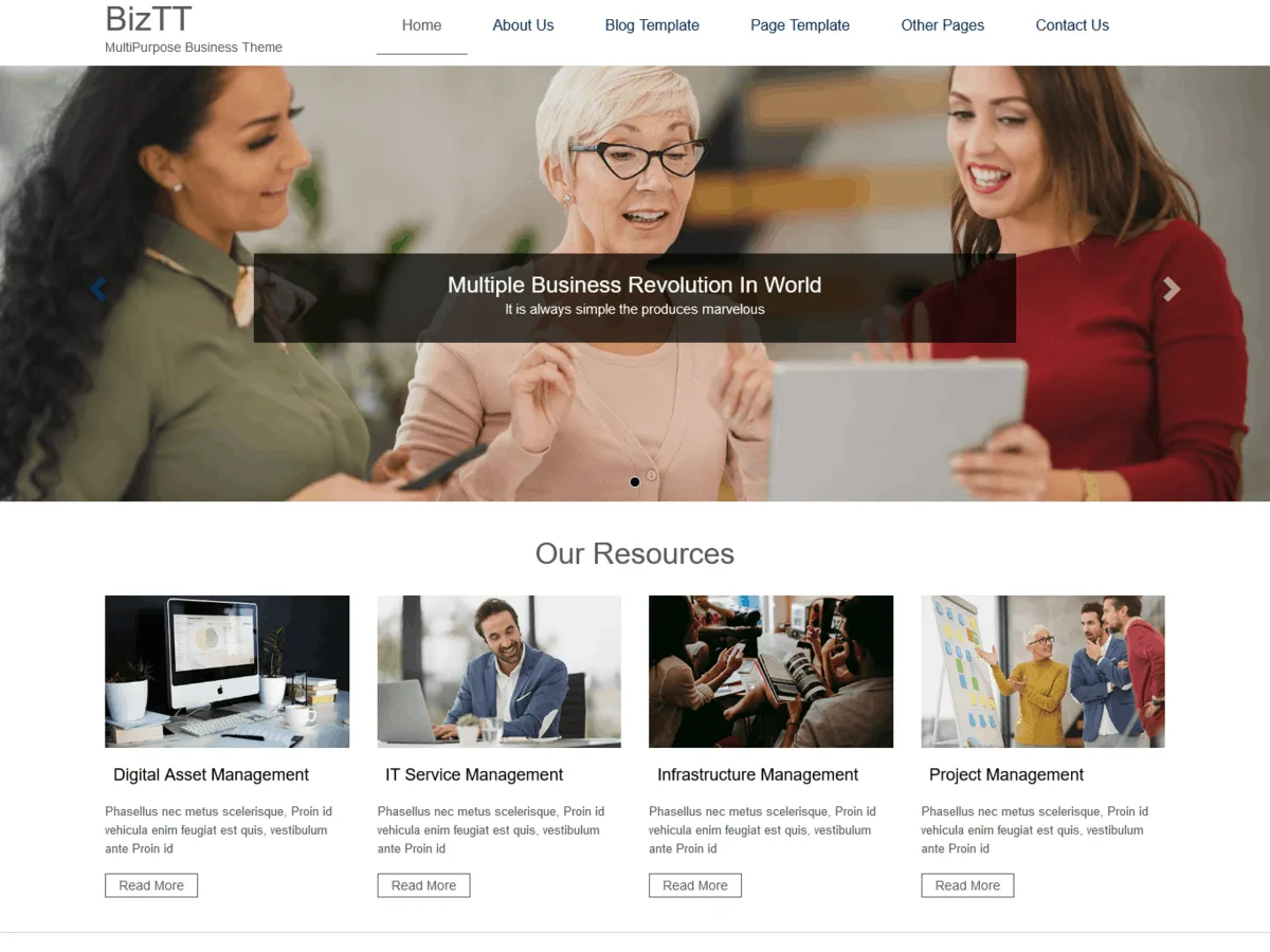 BizTT çok amaçlı işletme web sitesi teması