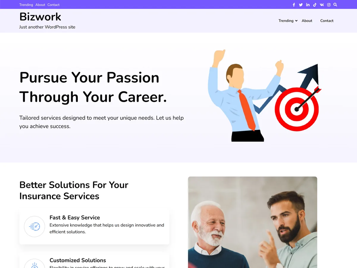 Bizwork web sitesi teması önizlemesi