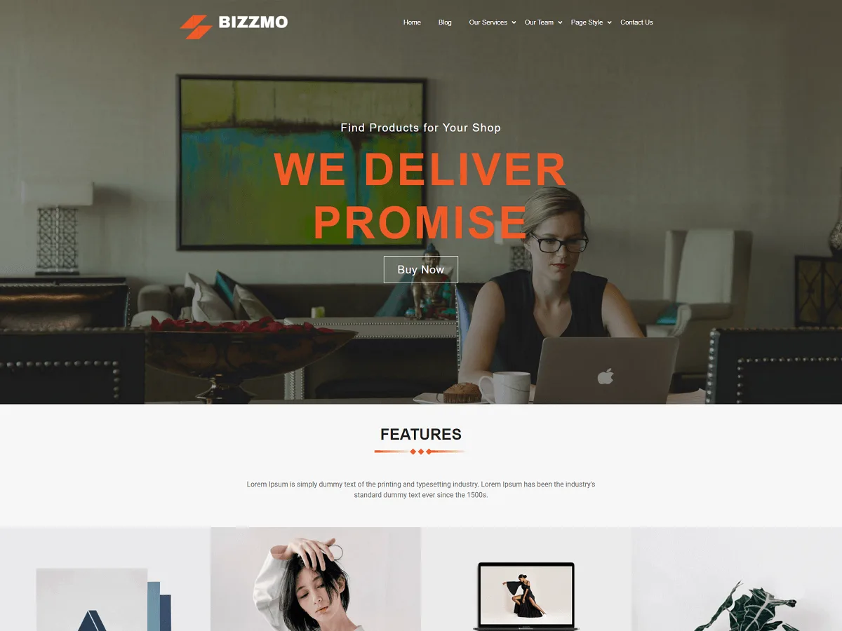 Bizzmo web sitesi teması ile kurumsal bir web sitesi görünümü