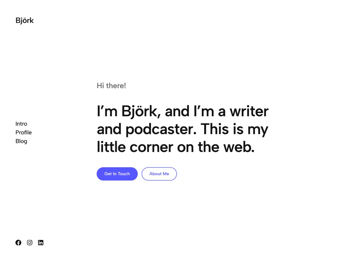 Björk teması ile tasarlanmış sade bir blog web sitesi görünümü