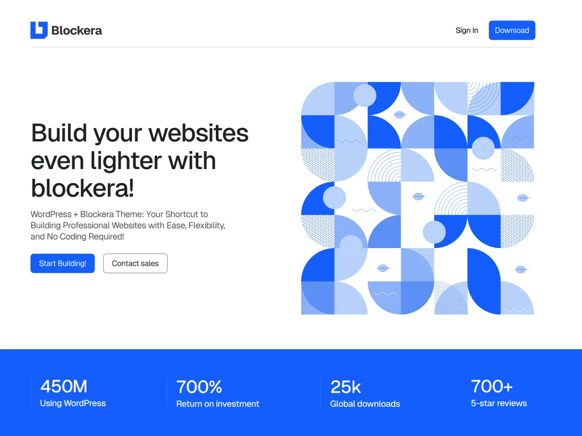 Blockera web sitesi teması ile oluşturulmuş modern bir web sitesi görünümü
