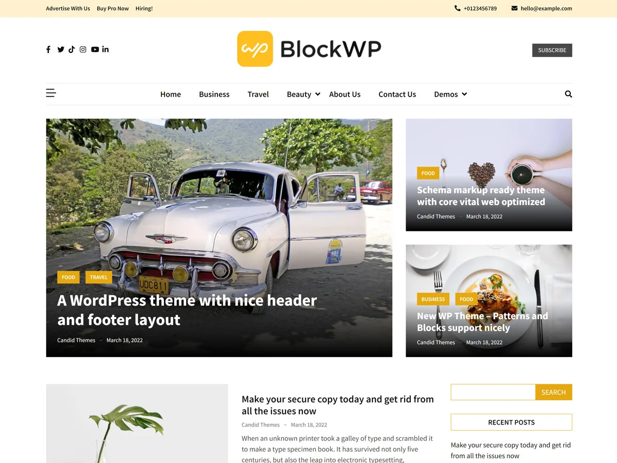 BlockWP web sitesi teması önizlemesi