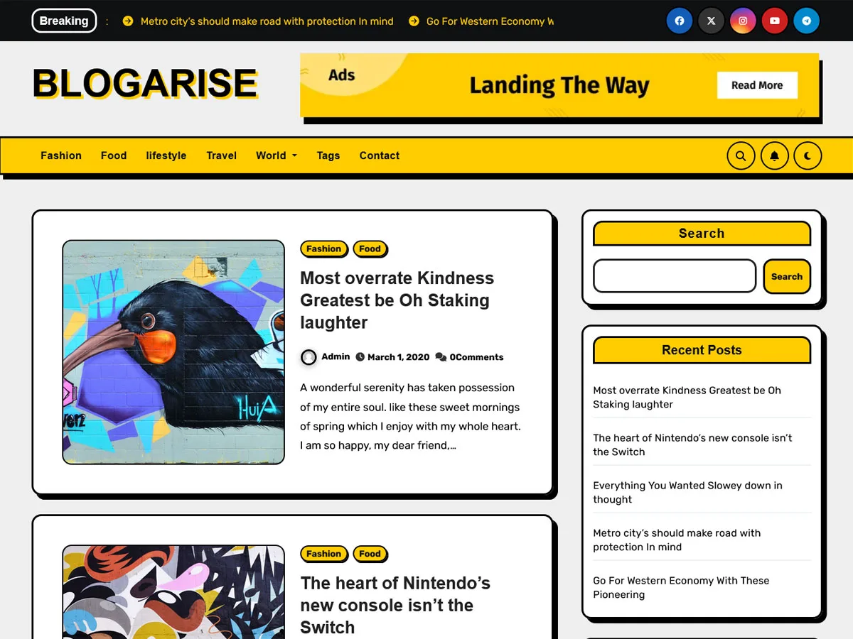 BlogArise web sitesi teması önizlemesi
