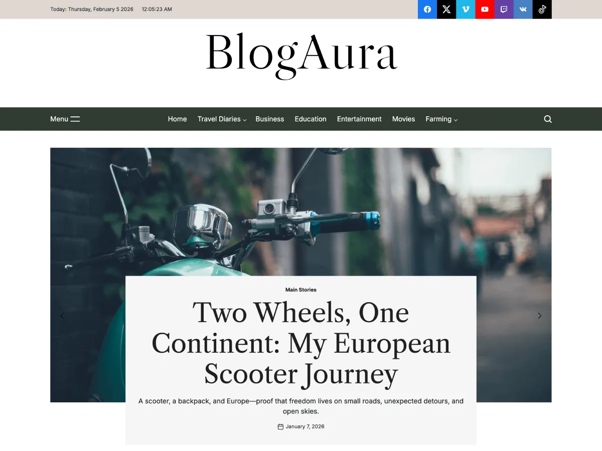 BlogAura web sitesi teması önizlemesi