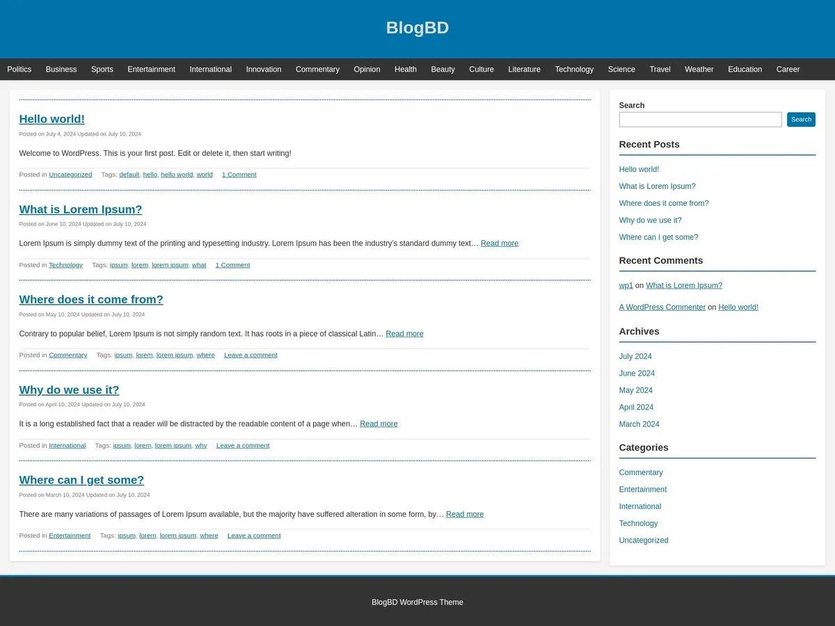 BlogBD web sitesi temasının sade ve şık tasarımını gösteren bir görsel