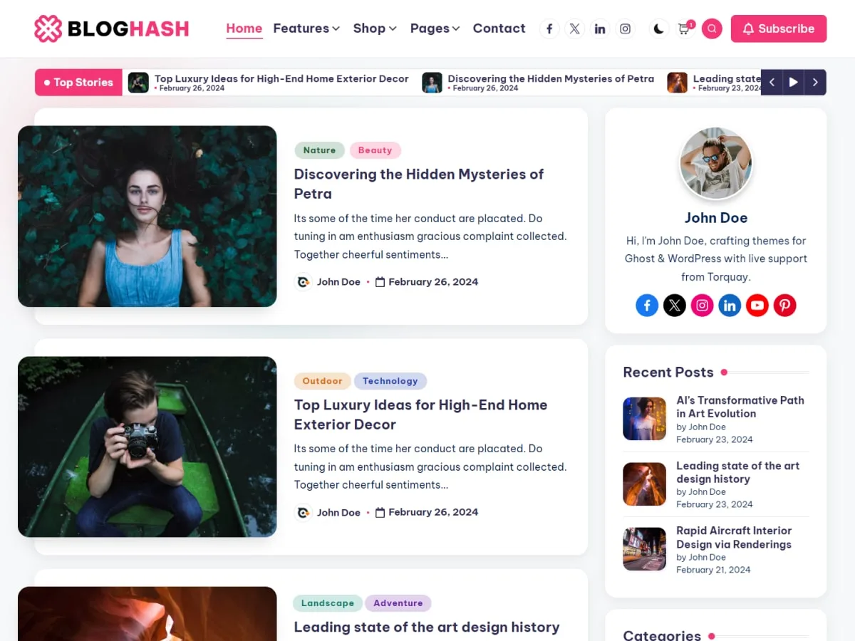BlogHash web sitesi teması önizlemesi
