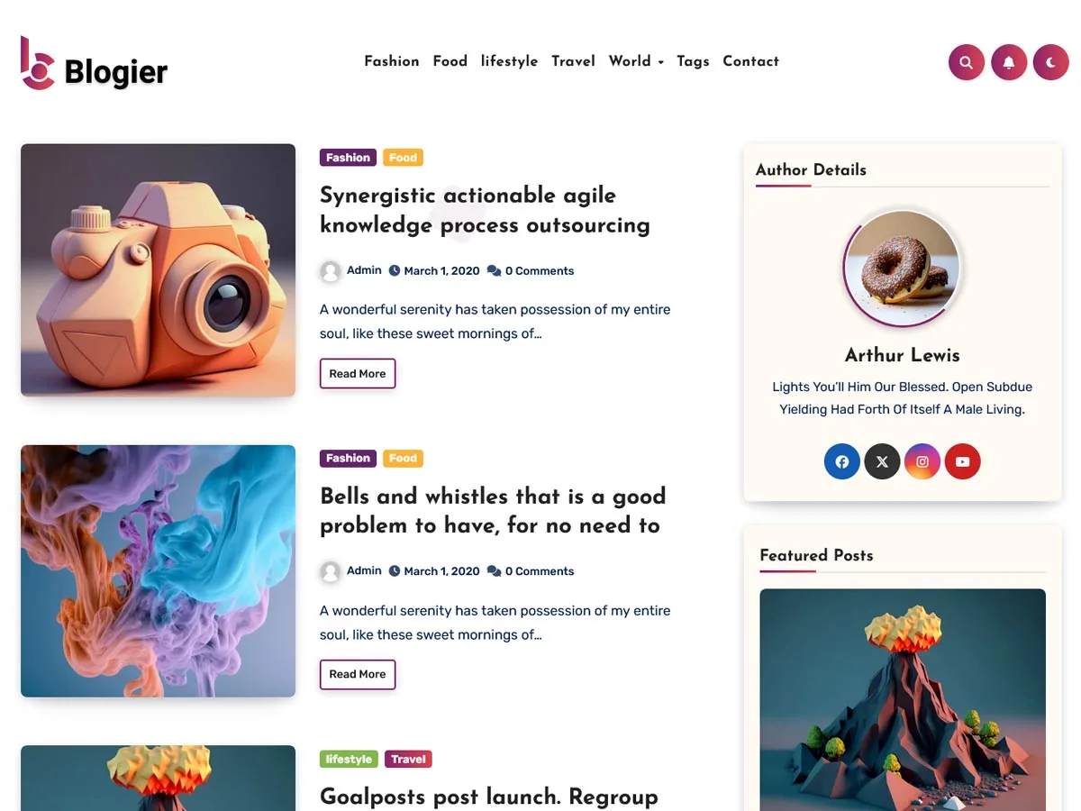 Blogier web sitesi teması önizlemesi
