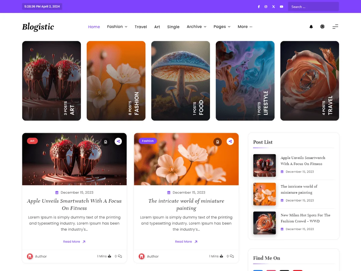 Blogistic web sitesi teması önizlemesi