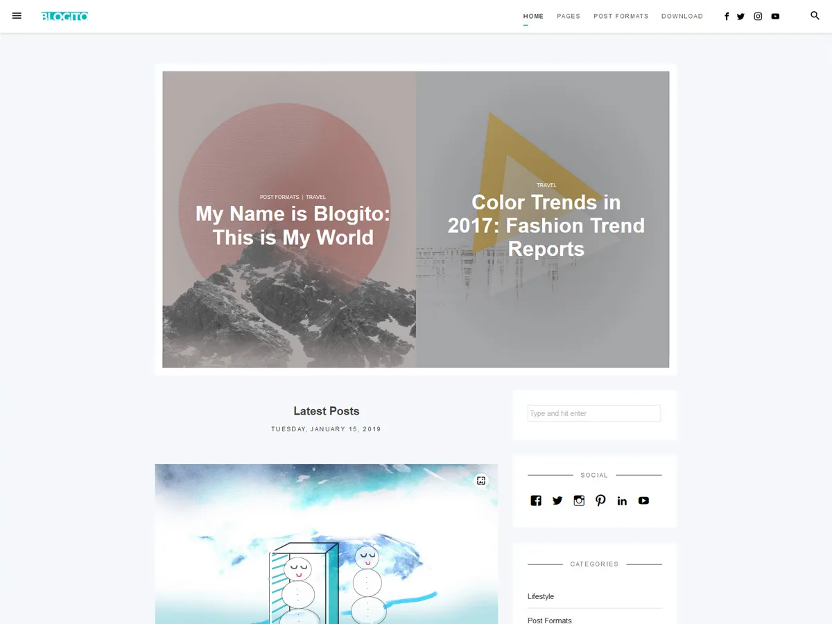 Blogito web sitesi temasının modern ve sade tasarımı
