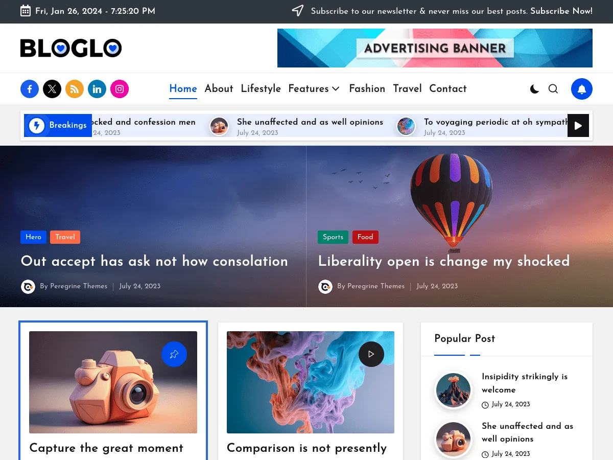 Bloglo web sitesi teması ile blog ve haber sitesi tasarımı