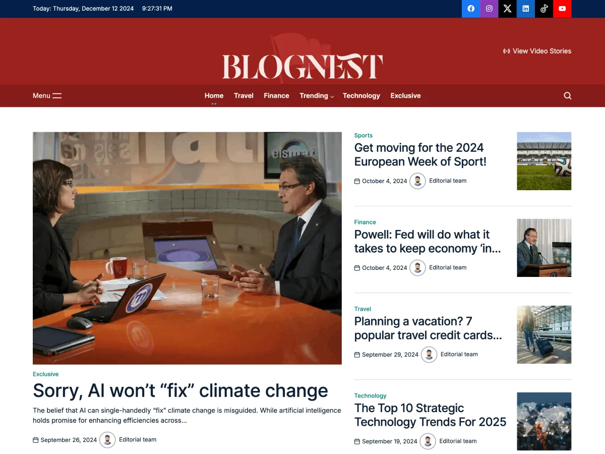BlogNest web sitesi teması ile blog ve içerik sitesi tasarımı