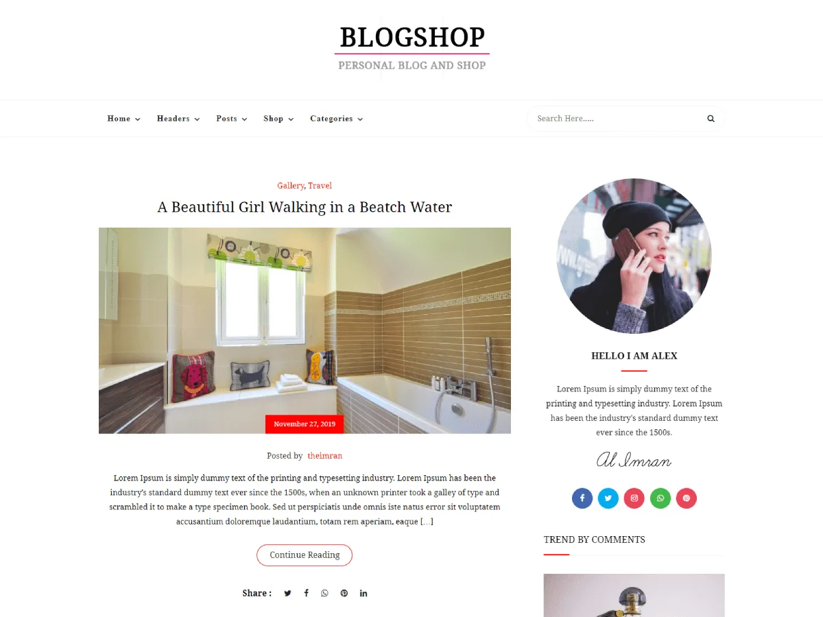BlogShop web sitesi teması önizlemesi