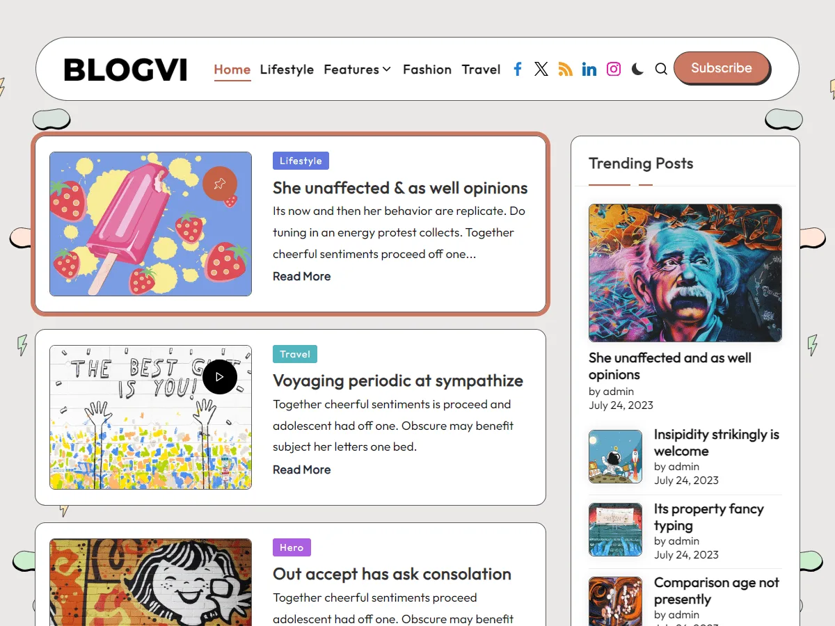 Blogvi web sitesi teması önizlemesi
