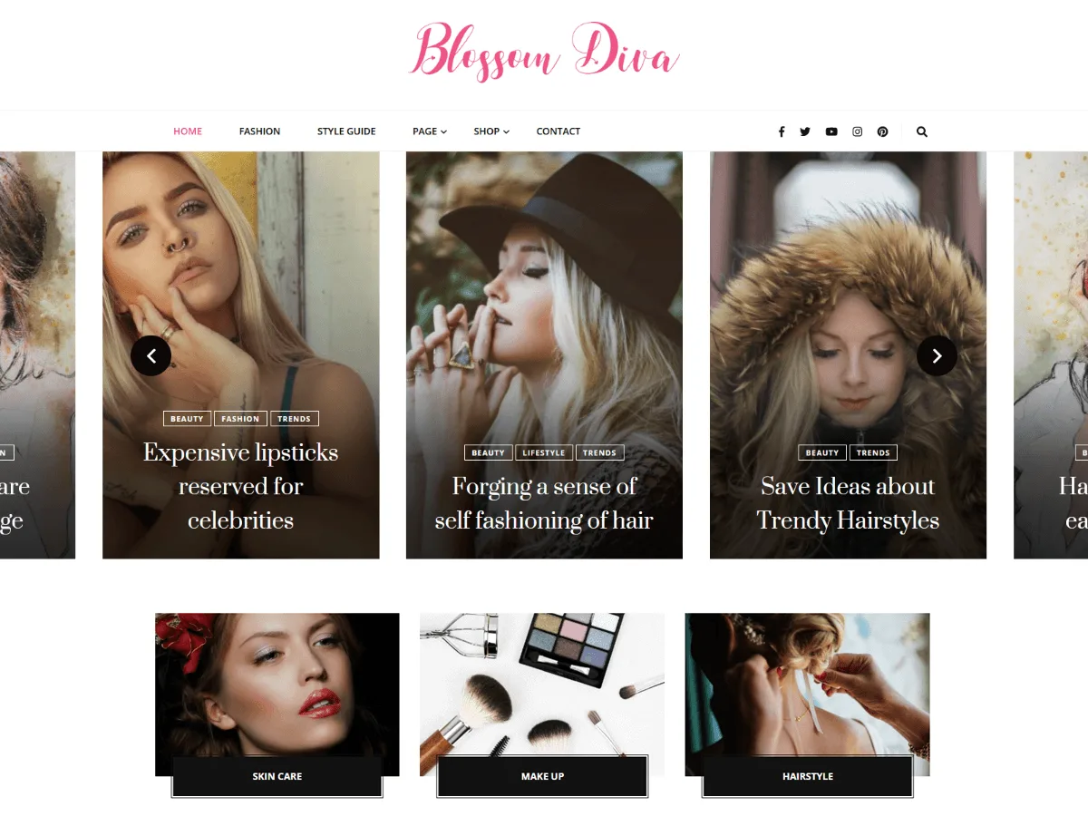 Blossom Diva web sitesi teması ile oluşturulmuş feminin bir blog görünümü
