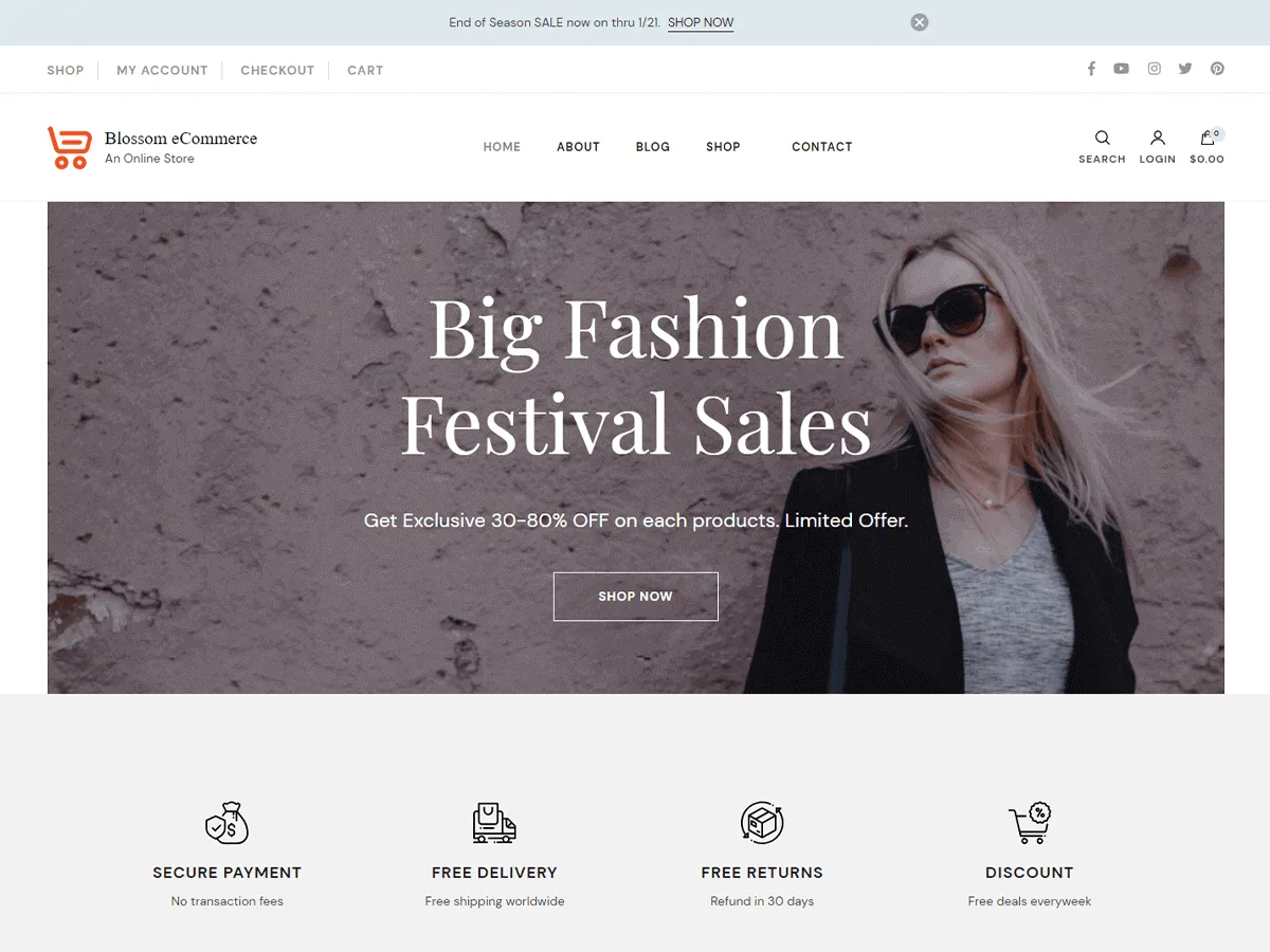 Blossom eCommerce web sitesi teması önizlemesi
