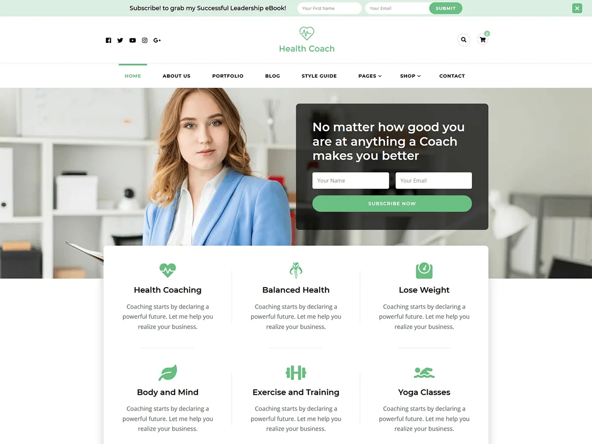 Blossom Health Coach web sitesi teması önizlemesi