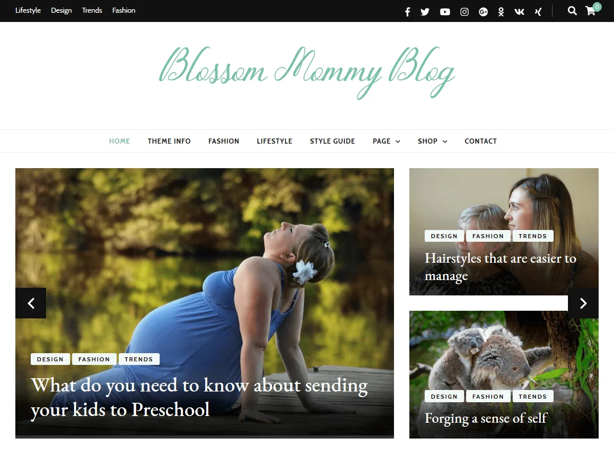 Blossom Mommy Blog teması ile oluşturulmuş örnek bir annelik blogu görseli