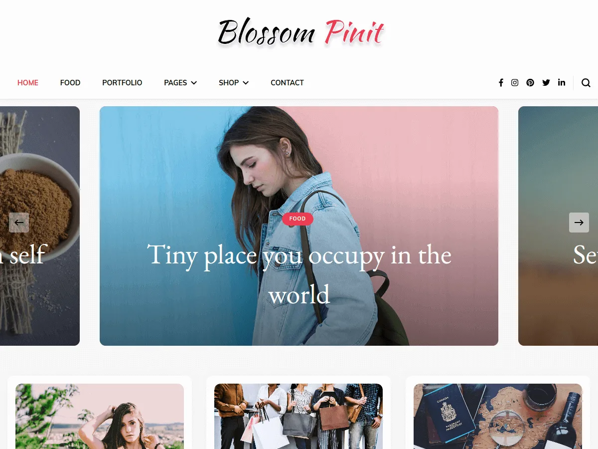 Blossom PinIt web sitesi teması önizlemesi