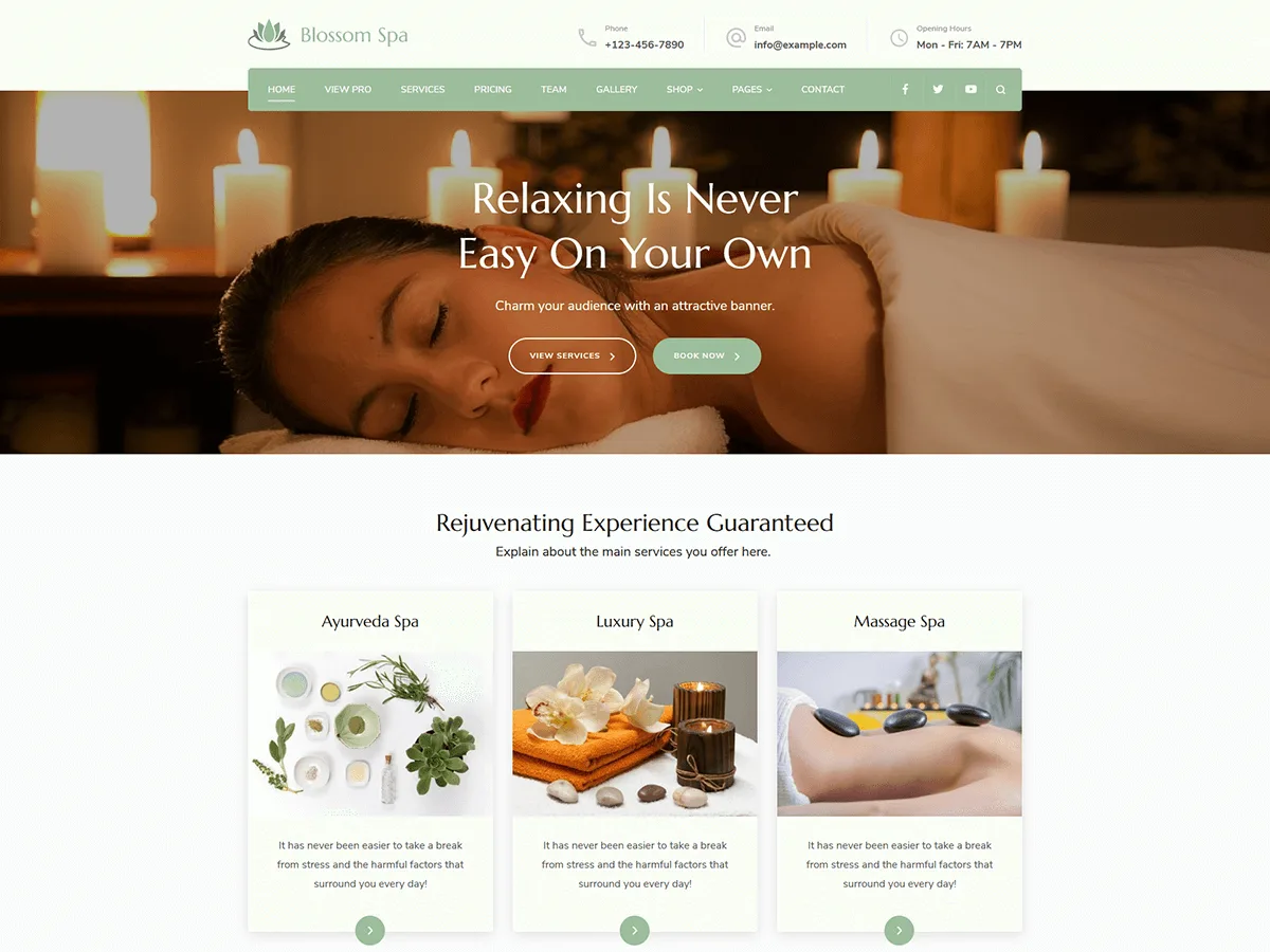 Blossom Spa web sitesi teması önizlemesi