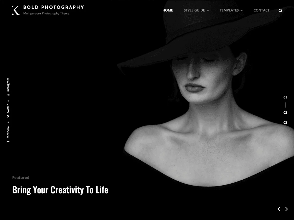 Bold Photography web sitesi teması karanlık tasarım örneği