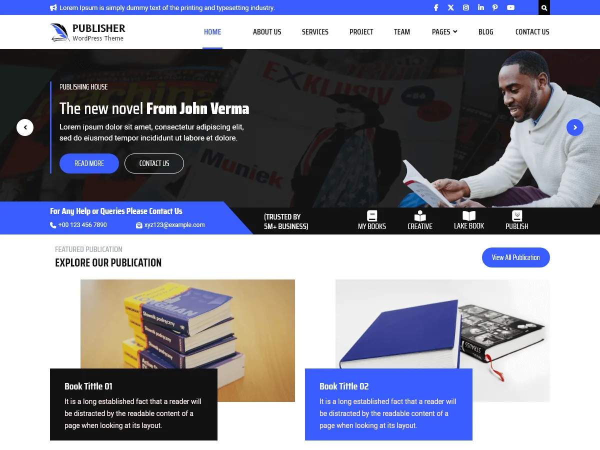 Book Publisher Agency web sitesi teması ile yayıncılık sektörüne özel web sitesi tasarımı
