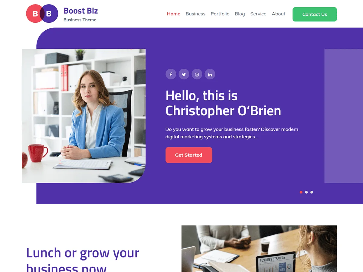 Boost Biz web sitesi teması önizlemesi