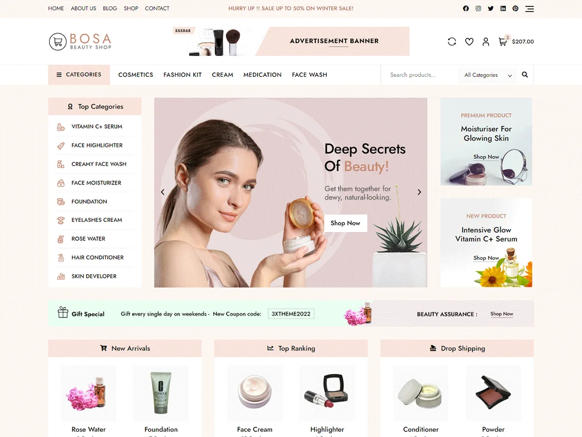 Bosa Beauty Shop e-ticaret web sitesi teması önizlemesi