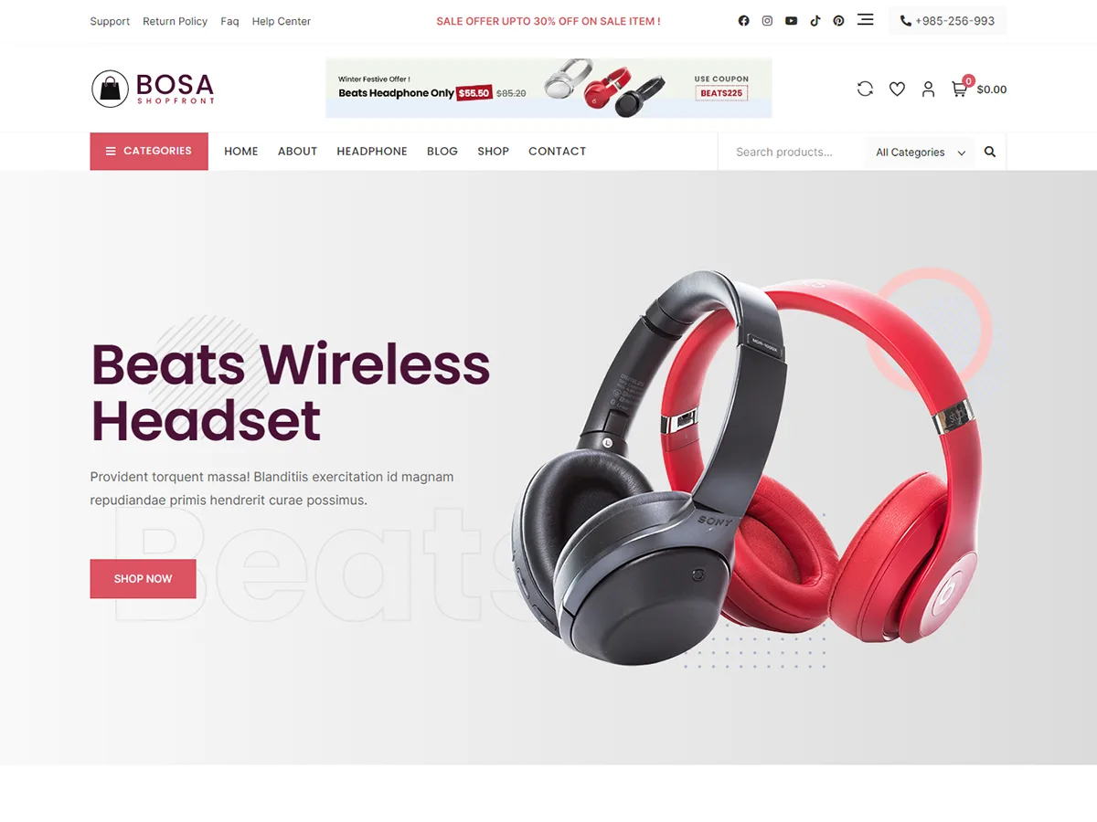 Bosa Shopfront e-ticaret web sitesi teması