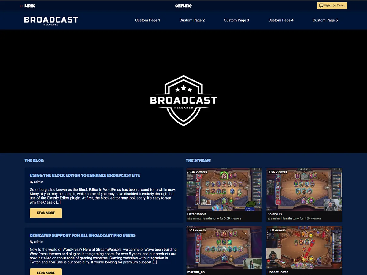 Broadcast Lite web sitesi teması önizlemesi