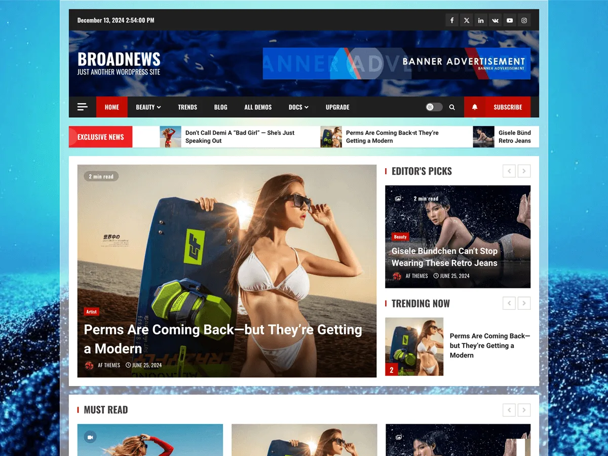 BroadNews web sitesi teması önizlemesi