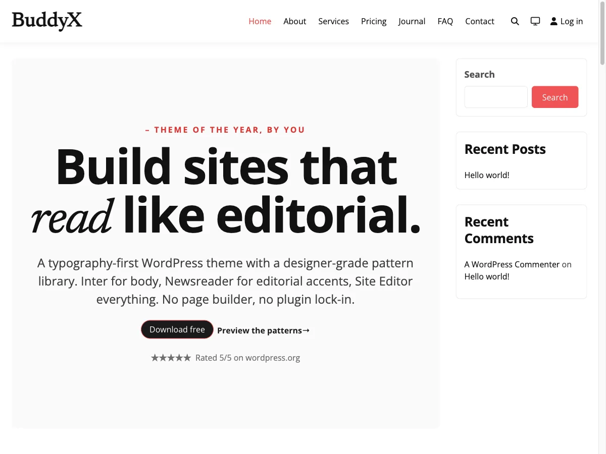 BuddyX WordPress theme editorial design preview