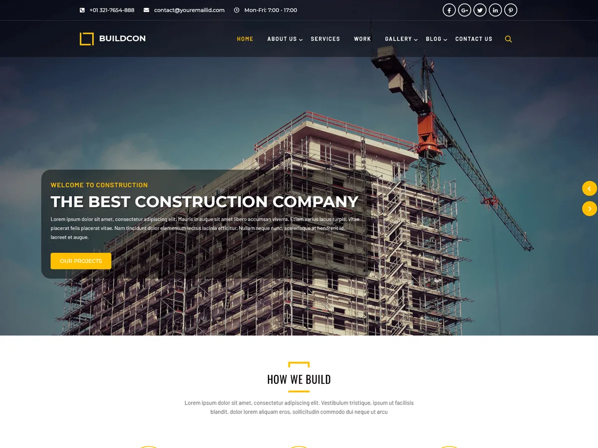 Buildcon Lite web sitesi teması