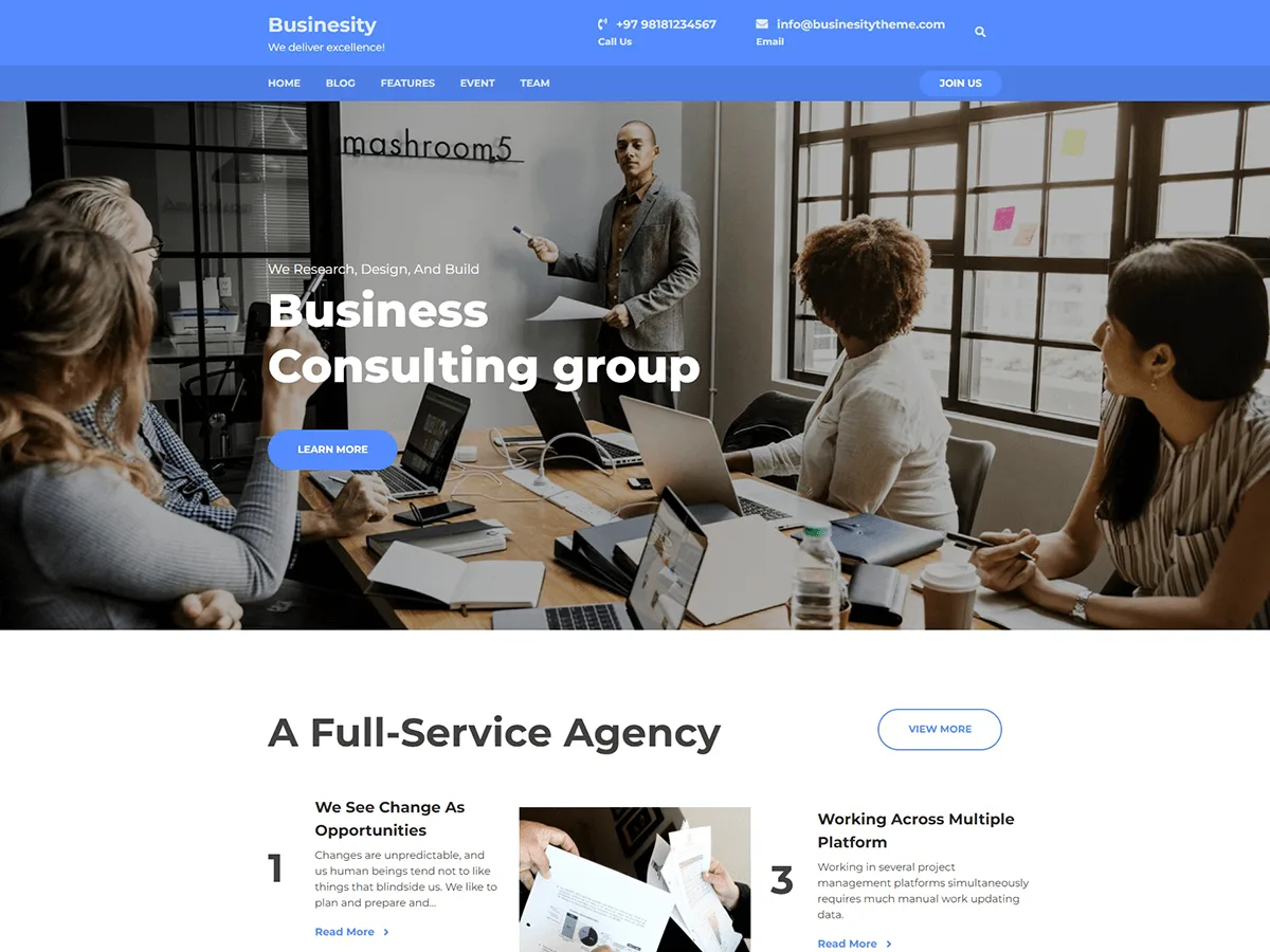 Businesity web sitesi teması önizlemesi