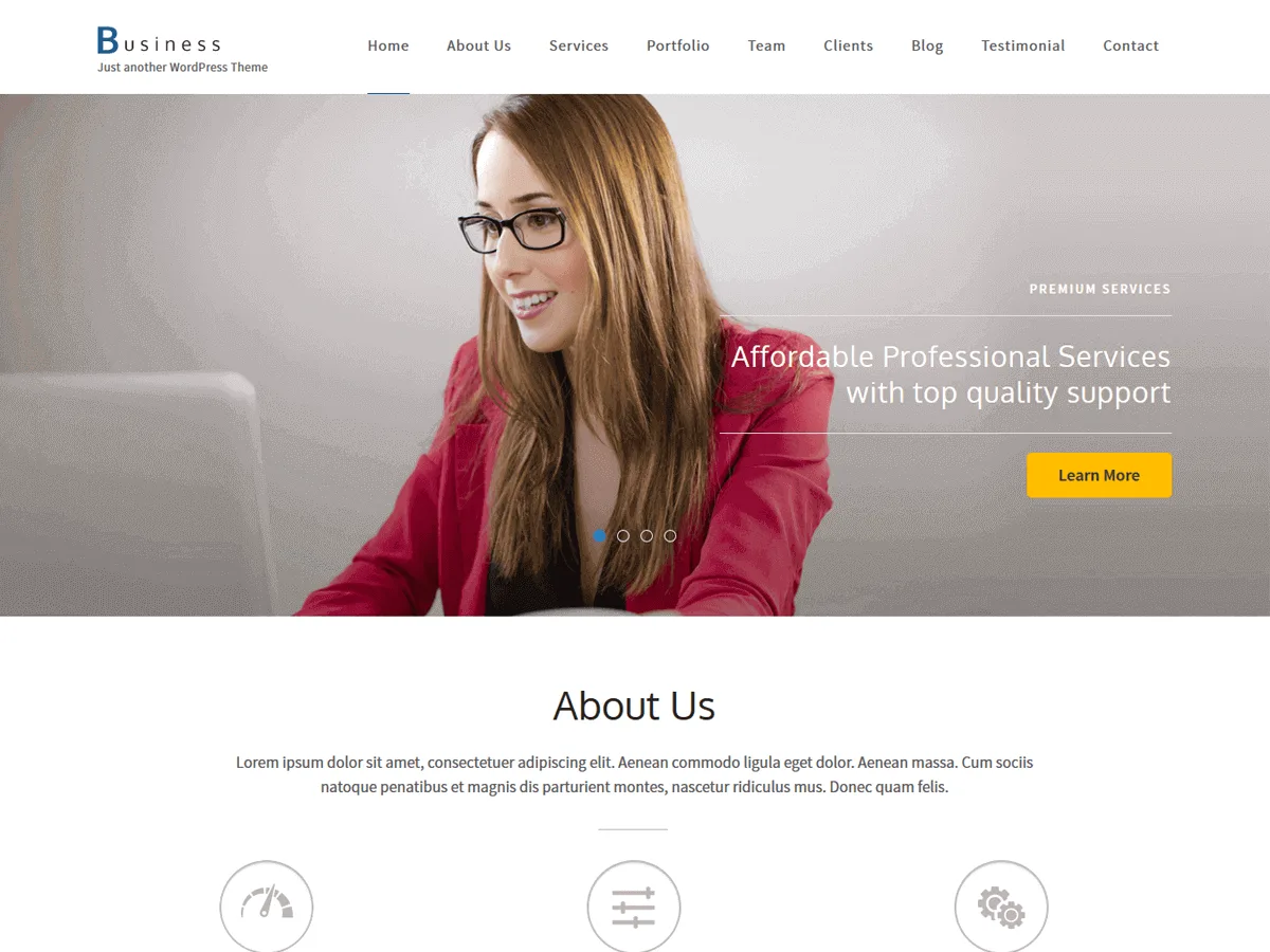 Business One Page teması ile oluşturulmuş tek sayfa işletme web sitesi örneği