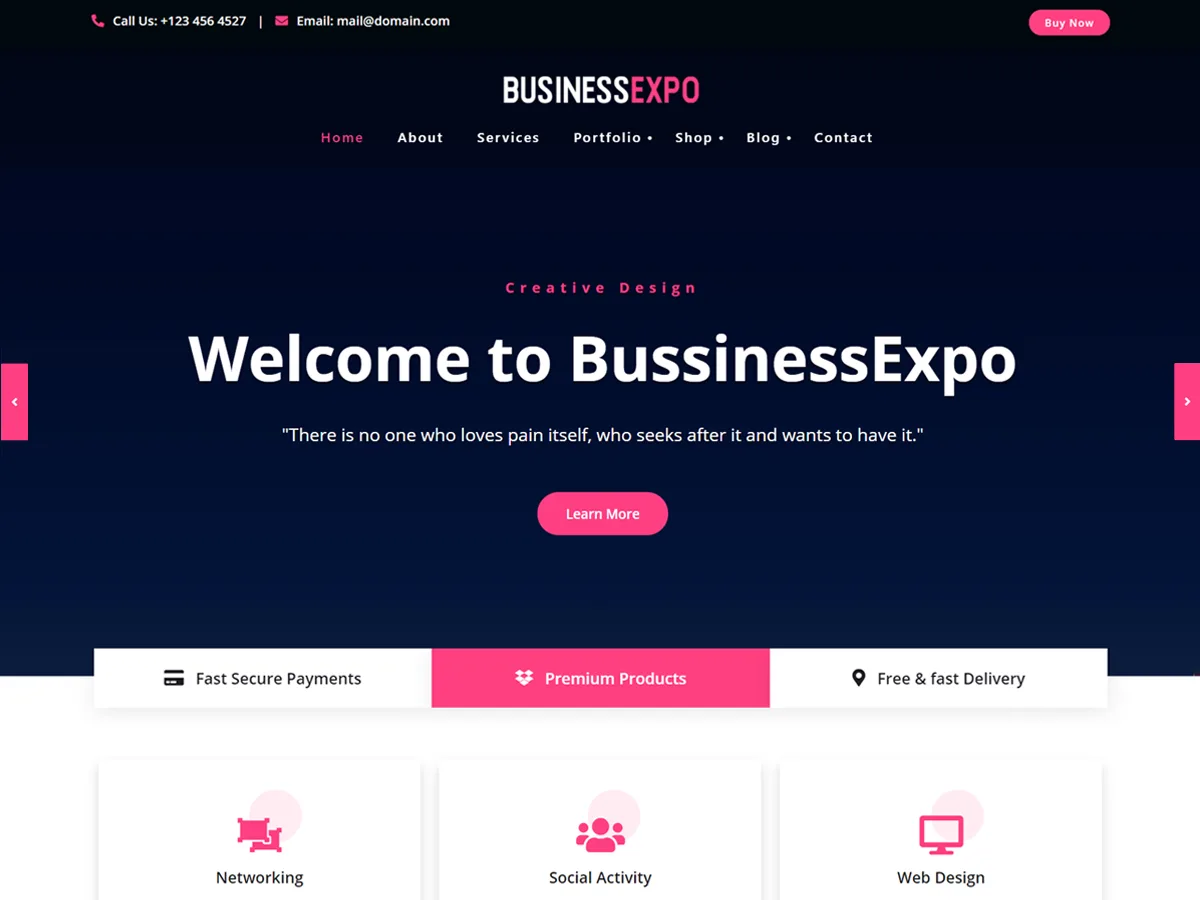 BusinessExpo web sitesi teması önizlemesi