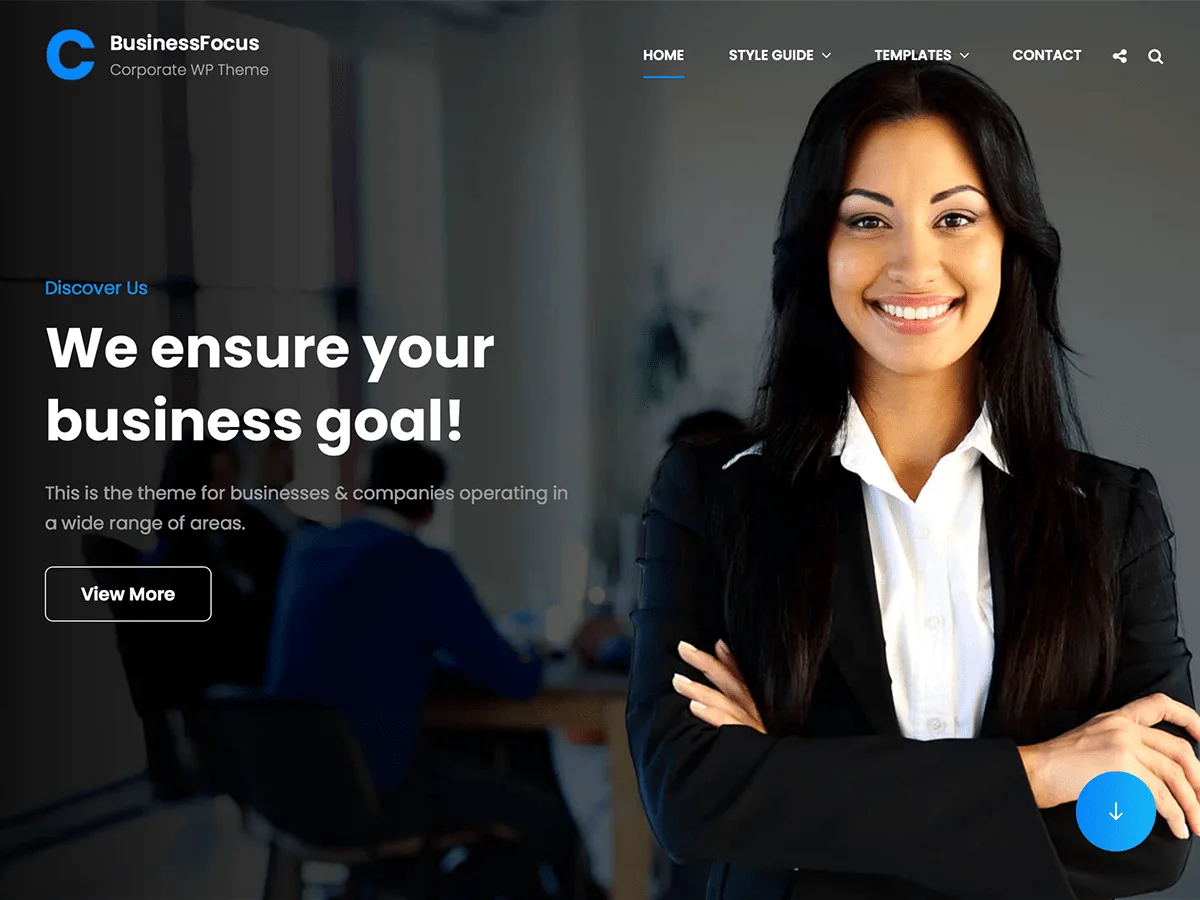 BusinessFocus web sitesi teması ile kurumsal bir web sitesi görünümü
