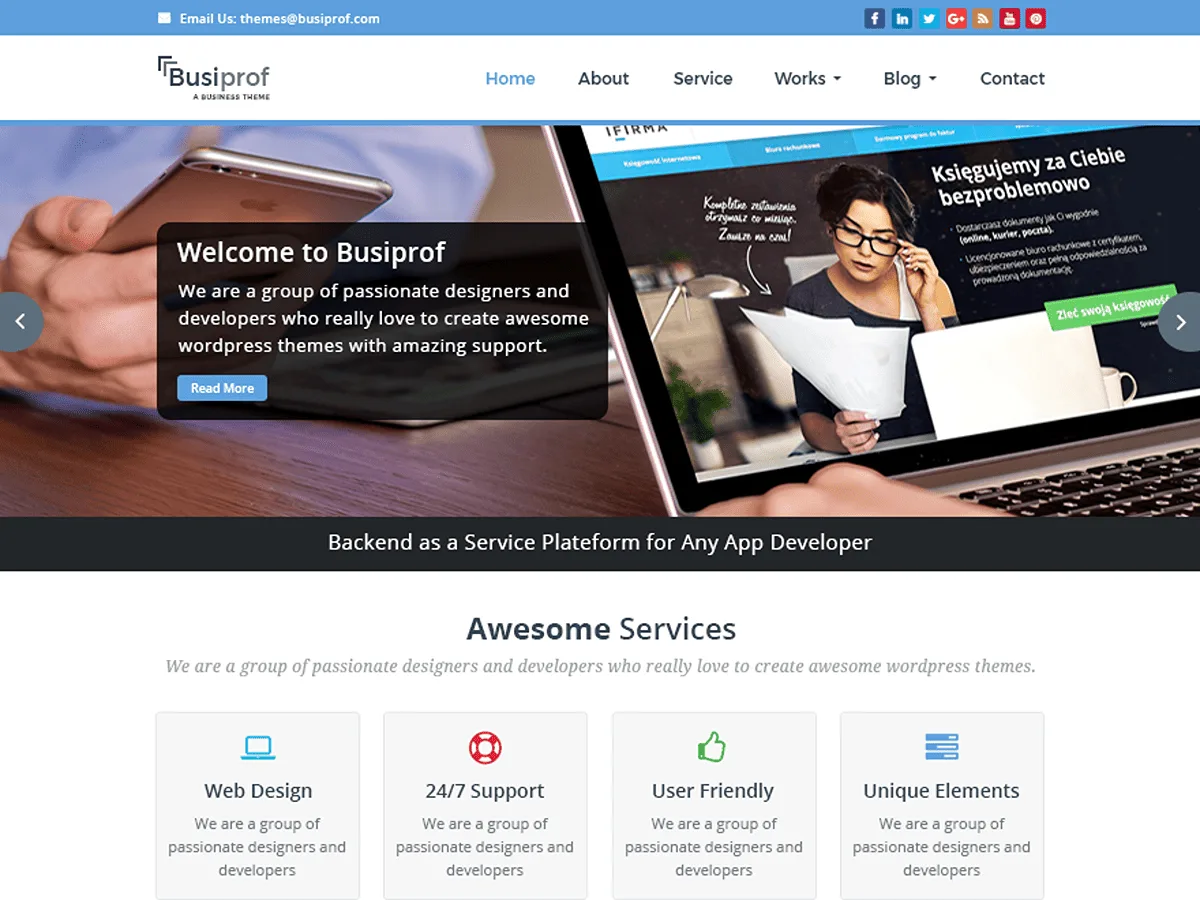Busiprof web sitesi teması özellikleri ve kullanım alanları