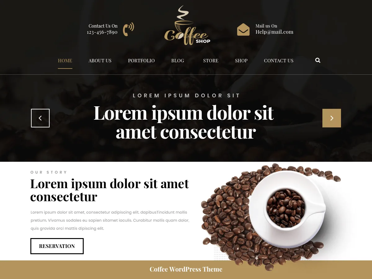 Cafe Coffee Shop web sitesi teması önizlemesi