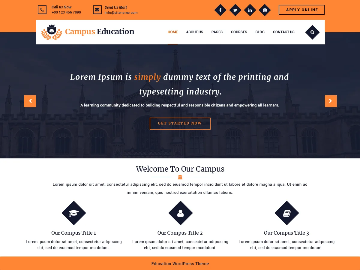 Campus Education eğitim web sitesi teması önizlemesi