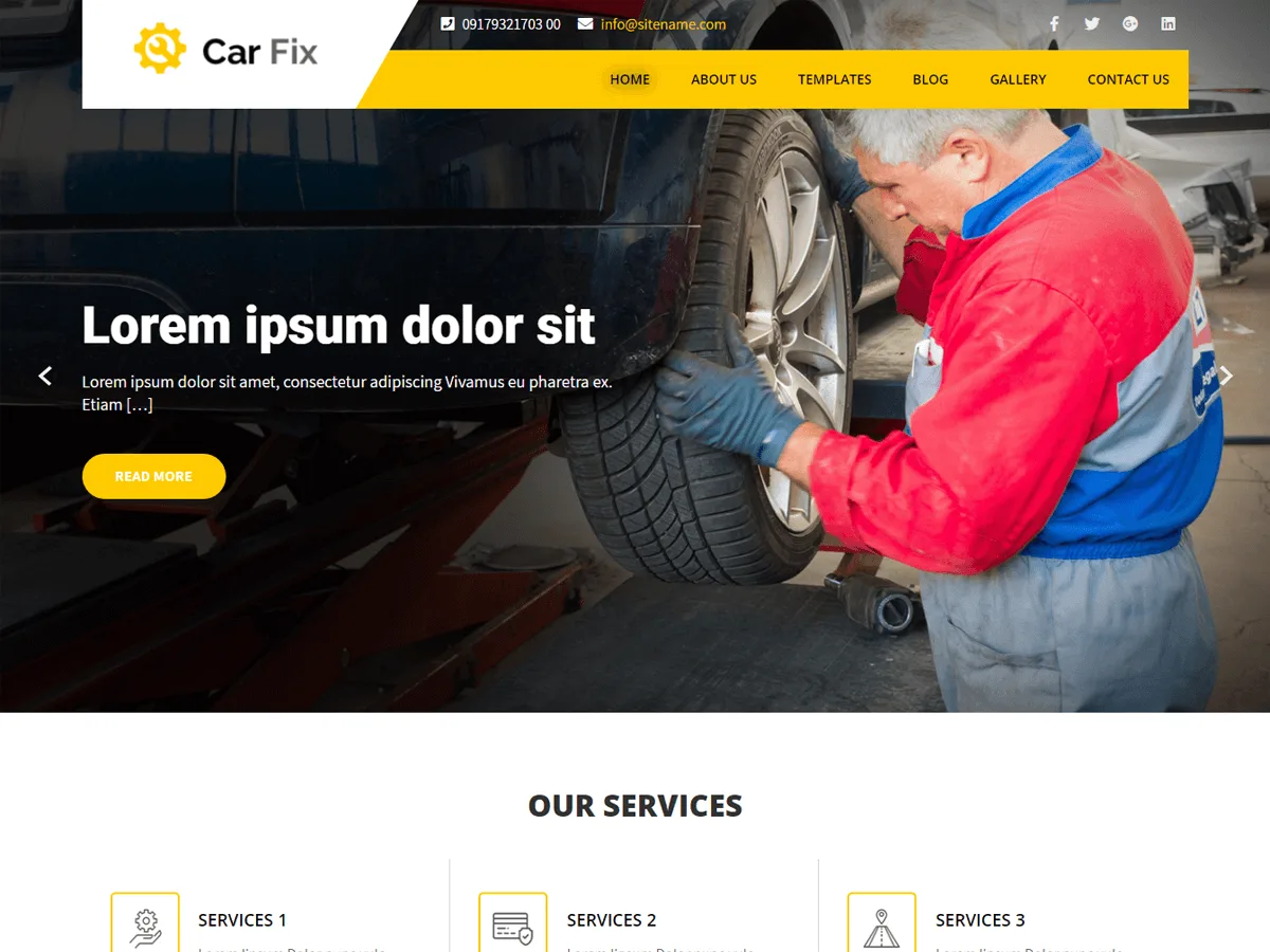 Car Fix Lite web sitesi teması ile otomobil tamir işletmesi için modern bir web sitesi görünümü