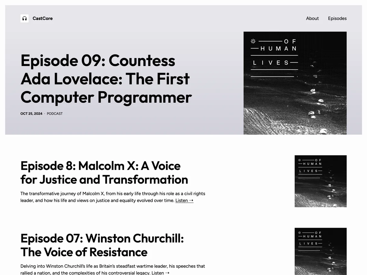 CastCore podcast web sitesi teması