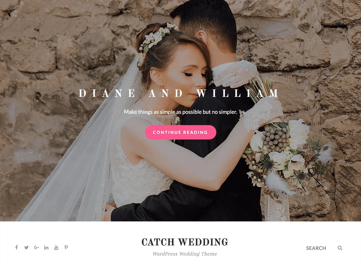 Catch Wedding teması ile tasarlanmış düğün web sitesi görünümü