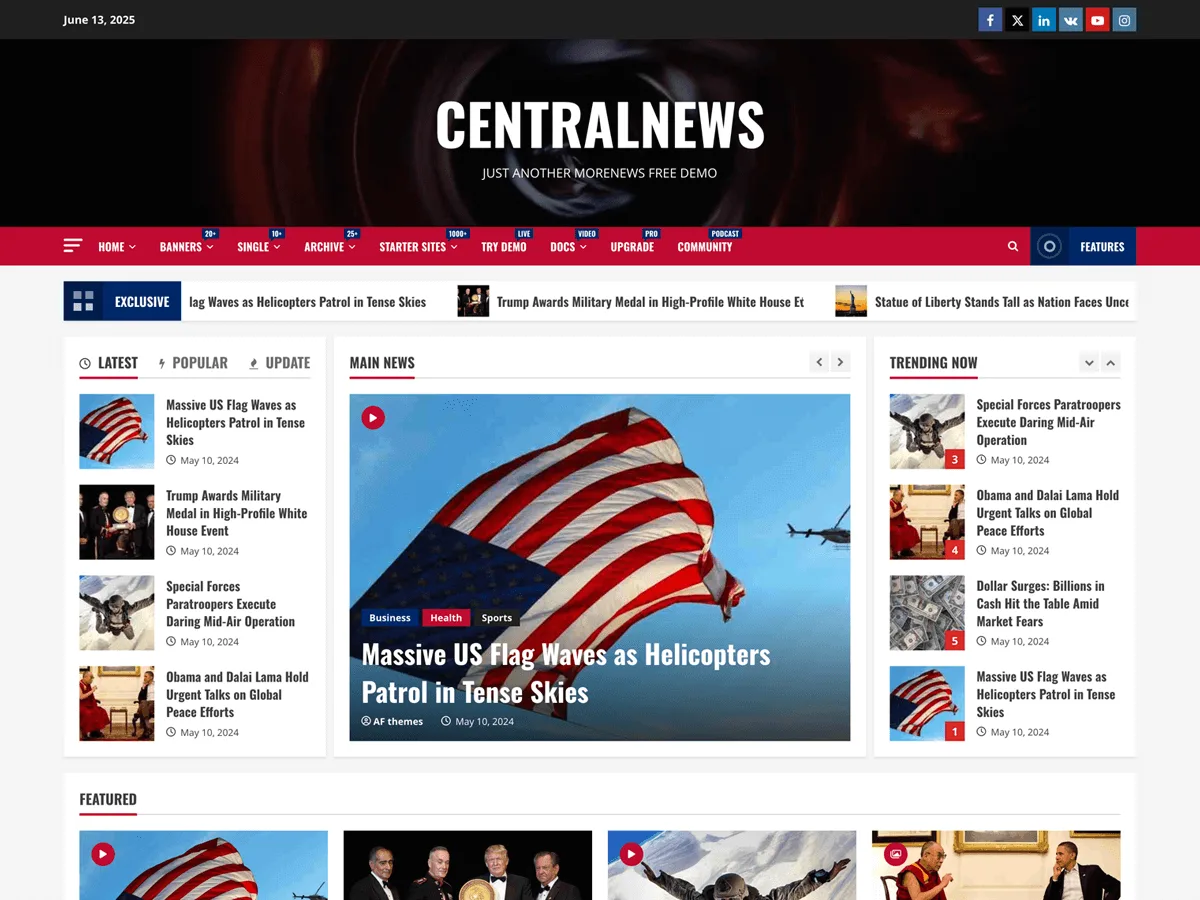 CentralNews web sitesi teması önizlemesi