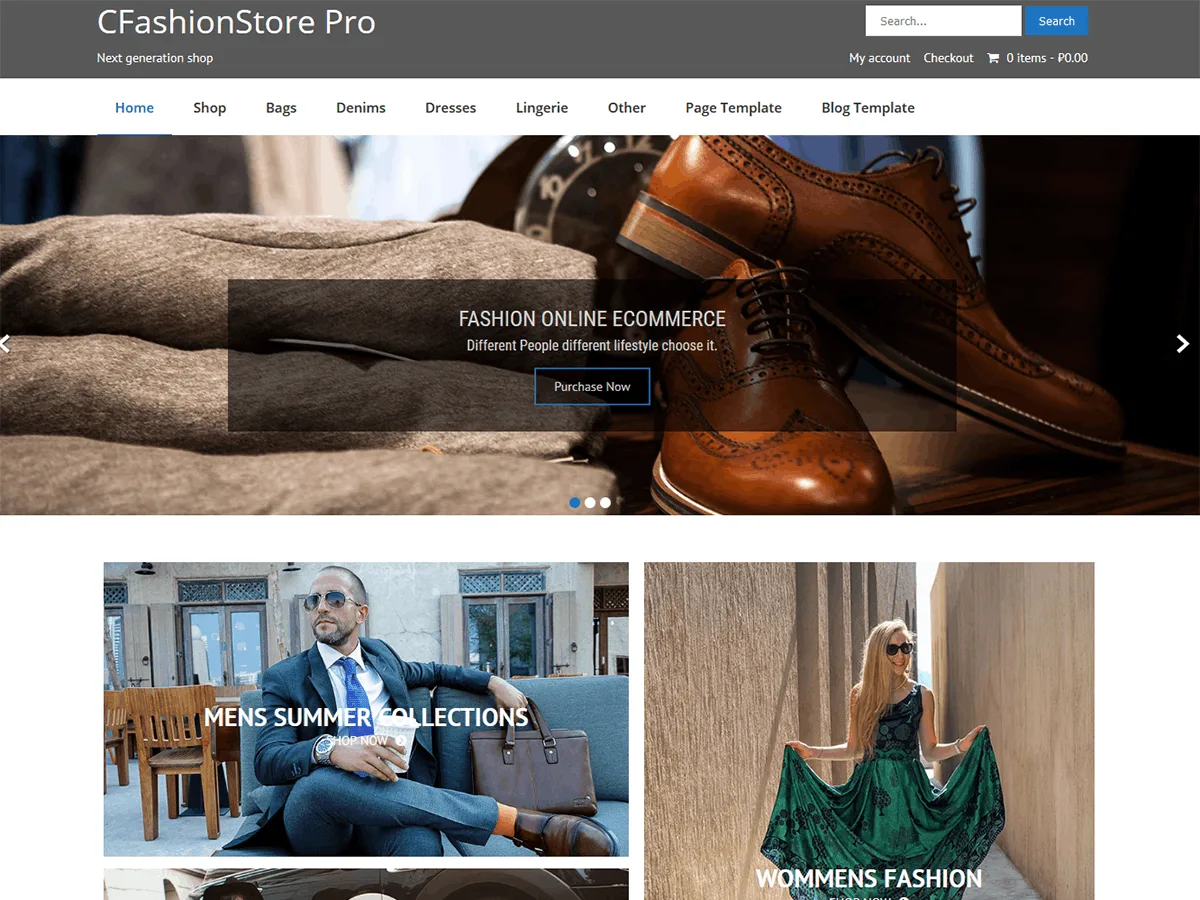 CFashionStore Lite web sitesi teması önizlemesi