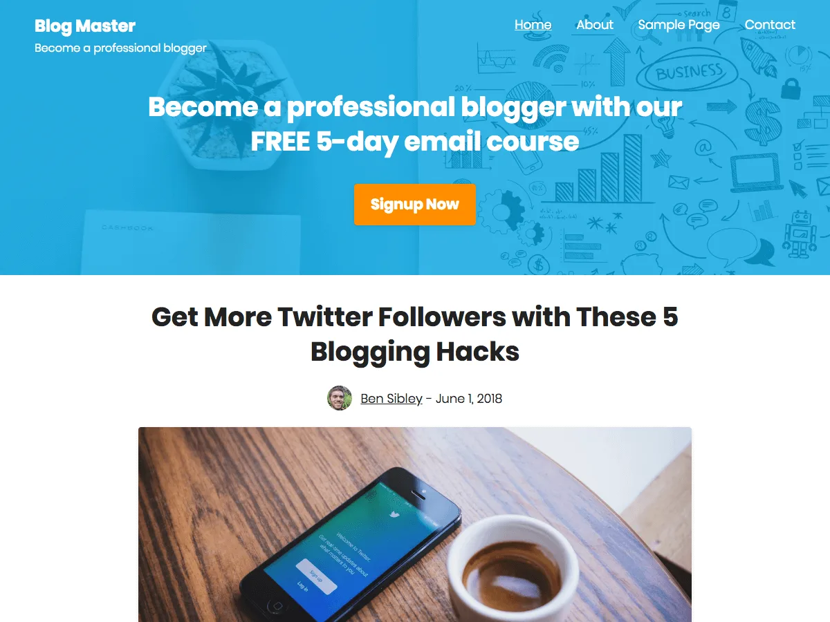 Challenger teması ile tasarlanmış modern ve minimalist bir blog web sitesi görünümü