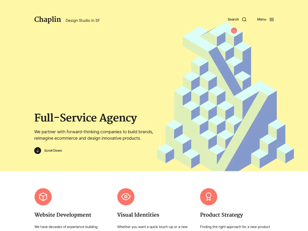 Chaplin WordPress theme cover template with hero image