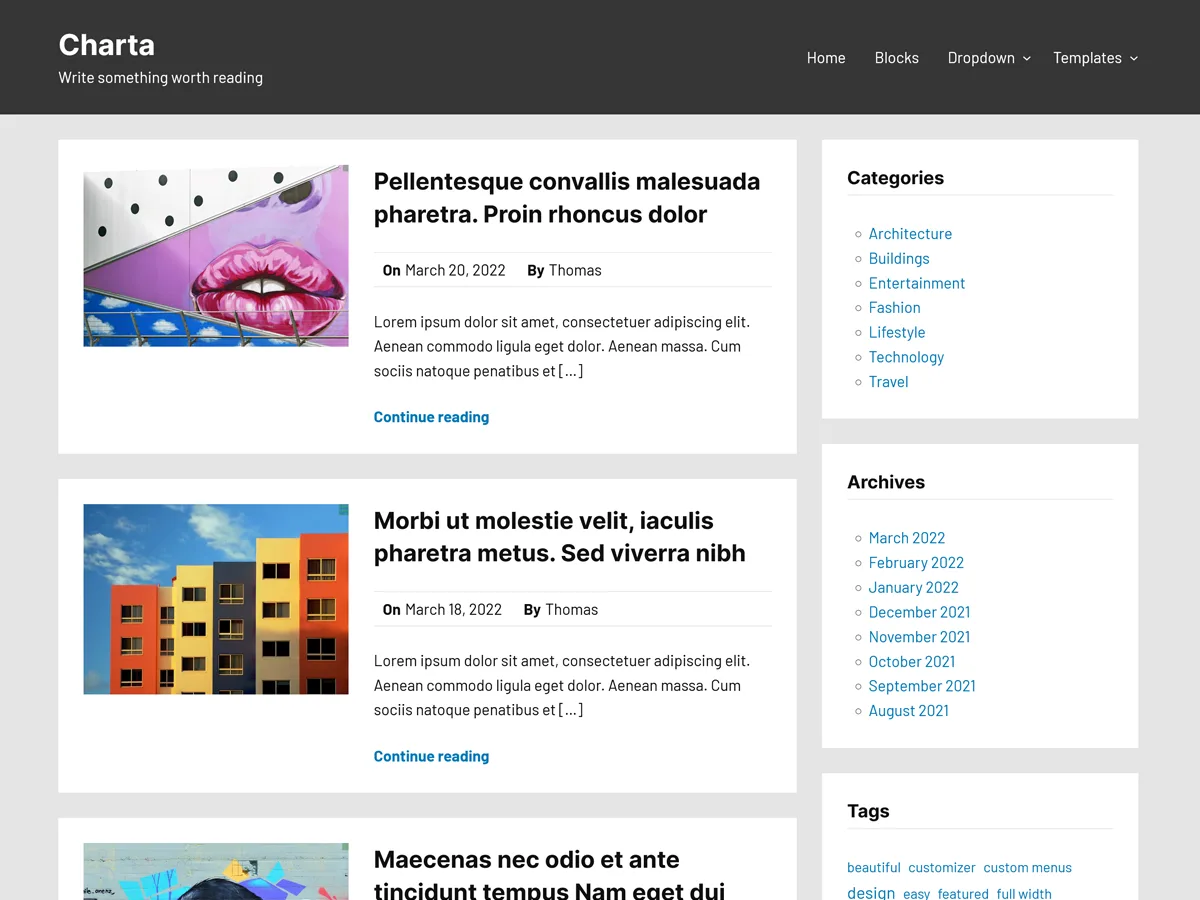 Charta web sitesi teması önizlemesi
